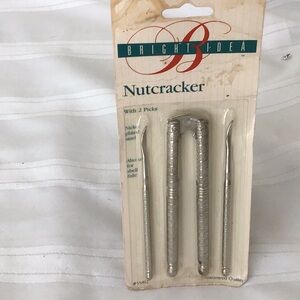 Vintage Bright Ideas 5” nickel plated steel nutcracker & 2 picks  sealed preown